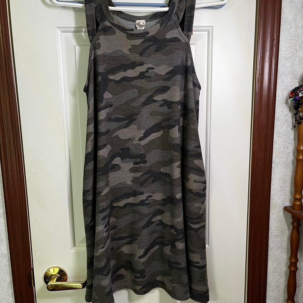 7th Ray Camo Sundress with Pockets Green Khaki Sleeveless Mini Dress Small